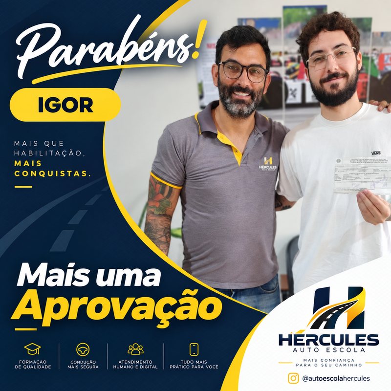 Aprovação de aluno da Hércules — publicação 1 no Instagram